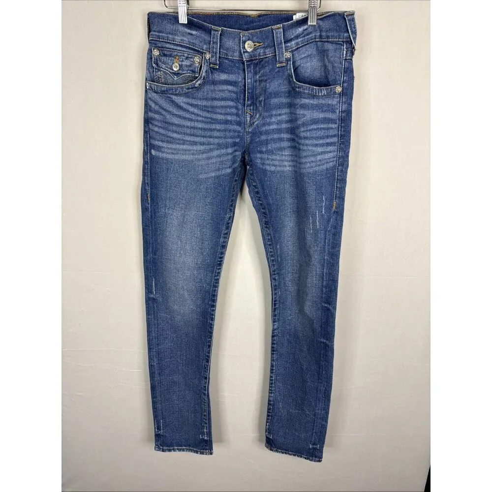 True Religion Section Skinny Jeans Blue Orange‎ Stitch Red Flap Mens 30x34